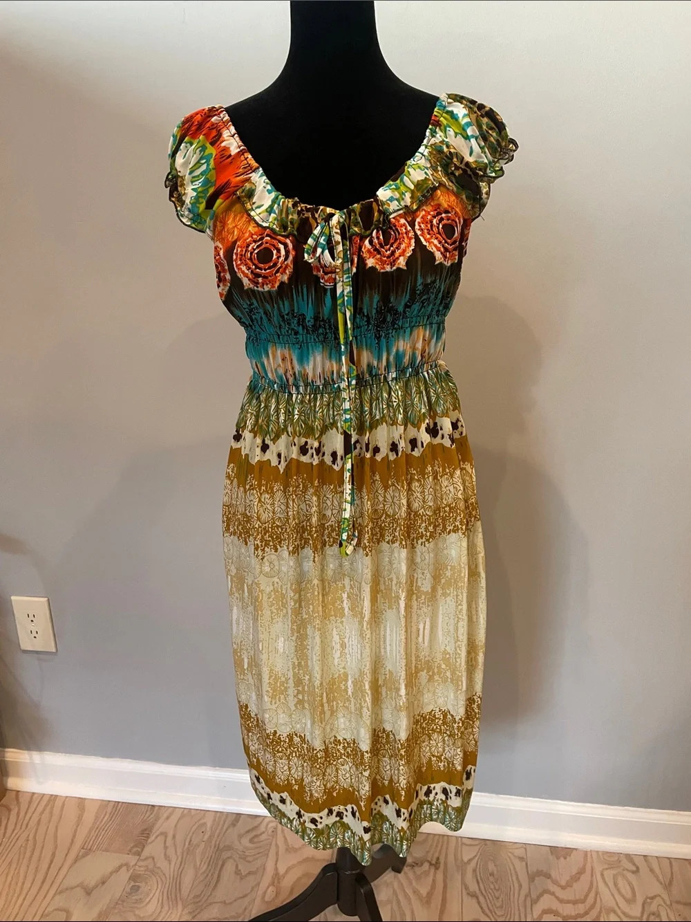 Floral Multicolor Smocked Waist Midi Dress